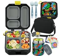 wiwens Bento Lunch Box for Kids with 12oz Soup Thermo Leak-Proof Lunch Food Container with 5 Compartment Thermo Hot Food Jar and Insulated Lunch Bag for Kid Toddler Girls Boys to School