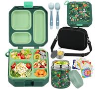 wiwens Bento Lunch Box for Kids with 12oz Soup Thermo Leak-Proof Lunch Food Container with 5 Compartment Thermo Hot Food Jar and Insulated Lunch Bag for Kid Toddler Girls Boys to School