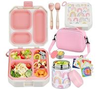 wiwens Bento Lunch Box for Kids with 12oz Soup Thermo Leak-Proof Lunch Food Container with 5 Compartment Thermo Hot Food Jar and Insulated Lunch Bag for Kid Toddler Girls Boys to School