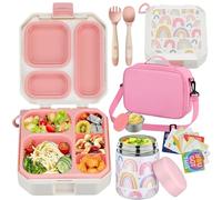 wiwens Bento Lunch Box for Kids with 12oz Soup Thermo Leak-Proof Lunch Food Container with 5 Compartment Thermo Hot Food Jar and Insulated Lunch Bag for Kid Toddler Girls Boys to School