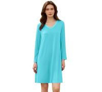 WiWi Bamboo Nightgowns for Women Soft Long Sleeve Nightgown Ladies Nightshirts Plus Size Sleep Shirts Sleepwear S-4X, Turquoise, X-Large