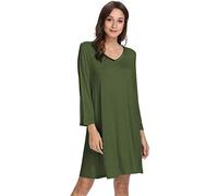 WiWi Bamboo Nightgowns for Women Soft Long Sleeve Nightgown Ladies Nightshirts Plus Size Sleep Shirts Sleepwear S-4X, Army Green, Medium
