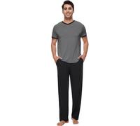 WiWi Mens Pajamas Set Short Sleeve Sleepwear Knit Nightwear 2 Pieces Viscose from Bamboo Loungewear Sets S-XXL, Dark Heather Grey, X-Large