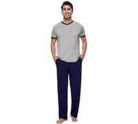 WiWi Mens Pajamas Set Short Sleeve Sleepwear Knit Nightwear 2 Pieces Viscose from Bamboo Loungewear Sets S-XXL, Light Heather Grey, Large
