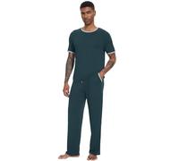 WiWi Men's Viscose from Bamboo Pajama Sets Short Sleeve Breathable Sleepwear Cozy Loungewear Pjs with Pockets S-XXL, Deep Teal, X-Large