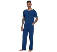 WiWi Men's Viscose from Bamboo Pajama Sets Short Sleeve Breathable Sleepwear Cozy Loungewear Pjs with Pockets S-XXL, Ink Blue, X-Large