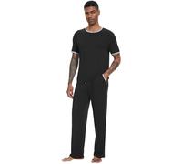 WiWi Men's Viscose from Bamboo Pajama Sets Short Sleeve Breathable Sleepwear Cozy Loungewear Pjs with Pockets S-XXL, Black, X-Large