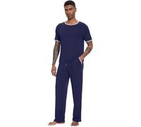 WiWi Men's Viscose from Bamboo Pajama Sets Short Sleeve Breathable Sleepwear Cozy Loungewear Pjs with Pockets S-XXL, Navy, XX-Large