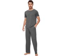 WiWi Men's Viscose from Bamboo Pajama Sets Short Sleeve Breathable Sleepwear Cozy Loungewear Pjs with Pockets S-XXL, Dark Heather Grey, XX-Large