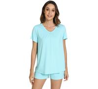 WiWi Pajamas for Women Loose Comfy 2 Pieces Pj Set Top and Shorts Viscose from Bamboo Loungewear S-XXL, Aqua, XX-Large
