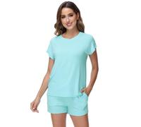 WiWi Pajamas for Women Short Sleeve Top and Shorts Sets Viscose from Bamboo Pj Sleepwear Pajama Set S-XXL, Aqua, Medium