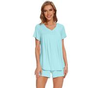 WiWi Pajamas for Women Soft Top and Shorts Pajama Sets Cool Comfy 2 Pieces Viscose from Bamboo Pj Set S-XXL, Aqua, Small