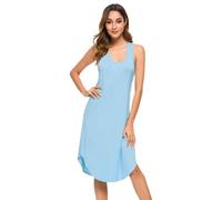 WiWi Soft Bamboo Nightgowns for Women Sleeveless Racerback Pajamas Chemise Nightgown Plus Size Sleepshirts S-4X, Pale Blue, 3X