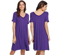 WiWi Soft Bamboo Viscose Nightgowns for Women V Neck Sleep Shirts Plus Size Pajamas Short Sleeve Sleepwear S-4X, Lilac, Large
