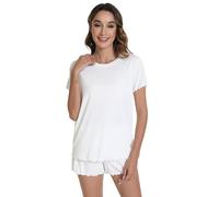 WiWi Soft Viscose from Bamboo Pajamas for Women Summer Short Sleeve Top with Shorts Pajama Set Cooling Sleepwear S-XXL, Raw White, X-Large