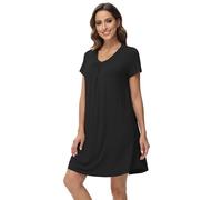 WiWi Viscose from Bamboo Nightgowns for Women Soft Short Sleeve Loose Comfy Sleep Shirts S-XXL, Black, Small