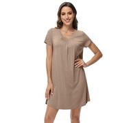 WiWi Viscose from Bamboo Nightgowns for Women Soft Short Sleeve Loose Comfy Sleep Shirts S-XXL, Camel, Small