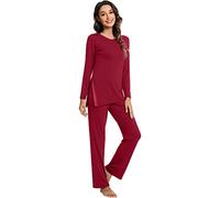 WiWi Viscose from Bamboo Pajamas Set for Women Soft Long Sleeve Pj Sleepwear Knit Jammies Pants Lounge Sets Loungewear S-XXL, Wine Red, XX-Large