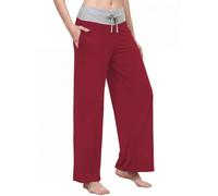 WiWi Women's Bamboo Lounge Wide Leg Pants Stretchy Casual Bottoms Soft Pajama Pant Plus Size Sleepwear S-4XL, Wine Red/Light Heather Grey, 3X