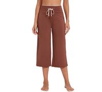 WiWi Women's Capri Pajama Pants Viscose from Bamboo Lounge Casual Bottoms Capris with Drawstring S-XXL, Chocolate Brown, Large