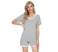 WiWi Womens Pajamas Set Soft Bamboo Pjs Nightwear Short Sleeve Top with Shorts Pajama Sets Plus Size Sleepwear S-4X, Heather Grey, XX-Large