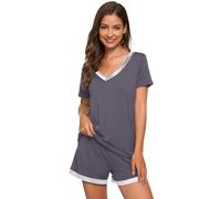 WiWi Womens Pajamas Set Soft Bamboo Pjs Nightwear Short Sleeve Top with Shorts Pajama Sets Plus Size Sleepwear S-4X, Dark Grey, 4X