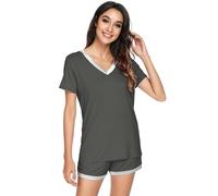 WiWi Womens Pajamas Set Soft Bamboo Pjs Nightwear Short Sleeve Top with Shorts Pajama Sets Plus Size Sleepwear S-4X, Iron Grey, Small