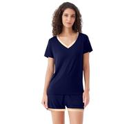 WiWi Womens Pajamas Set Soft Bamboo Pjs Nightwear Short Sleeve Top with Shorts Pajama Sets Plus Size Sleepwear S-4X, Navy, X-Large