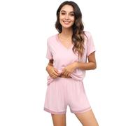 WiWi Womens Pajamas Set Soft Bamboo Pjs Nightwear Short Sleeve Top with Shorts Pajama Sets Plus Size Sleepwear S-4X, Pink, 4X