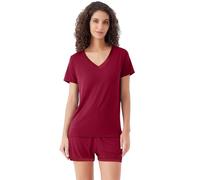 WiWi Womens Pajamas Set Soft Bamboo Pjs Nightwear Short Sleeve Top with Shorts Pajama Sets Plus Size Sleepwear S-4X, Wine, XX-Large