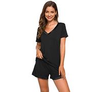 WiWi Womens Pajamas Set Soft Bamboo Pjs Nightwear Short Sleeve Top with Shorts Pajama Sets Plus Size Sleepwear S-4X, Black, 4X