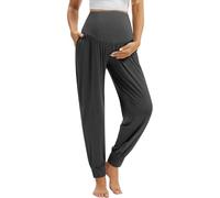 WiWi Women's Viscose from Bamboo Maternity Pants Soft Over The Belly Pregnancy Leggings High Waist Stretchy Bottoms, B-charcoal Heather, Large