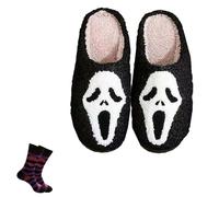 WIWIDANG Ghost Face Slippers, Halloween Slippers, Spooky Slides for Women Men, Halloween Skull Slippers (white, Adult, Women, 4, Numeric Range, UK Footwear Size System, 5, Medium)