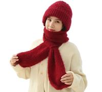 WIWIDANG Integrated Ear Protection Windproof Cap Scarf, Knitting Thick Warm Ear Guard Hat, Winter Fashion Warm Knitted Hat for Women (UK, Alpha, M, Wine Red)