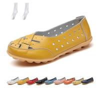 WIWIDANG Orthopedic Loafers for Women, Orthopedic Loafers in Breathable Leather, Casual Slip-On Flats Sandals (8.5,yellow)