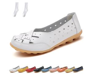 WIWIDANG Orthopedic Loafers for Women, Orthopedic Loafers in Breathable Leather, Casual Slip-On Flats Sandals (2.5,white)