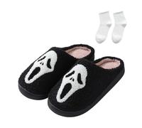 WIWIDANG Scream Ghostface Slippers, Scream Ghostface Slippers, Pumpkins Slippers Soft Plush Spooky Slides (Black-1, Adult, Women, 4, Numeric Range, UK Footwear Size System, 4.5, Medium)