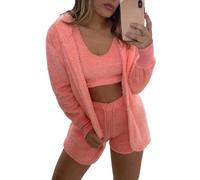 WIWIDANG Shecozy Pajama Set,Cozy Knit Set 3-Piece, Women's Fluffy 3 Piece Pajama Set Sexy Fuzzy 3 Piece Cardigan Outfits (UK, Alpha, S, Regular, Regular, Pink-b)