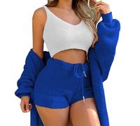 WIWIDANG Shecozy Pajama Set,Cozy Knit Set 3-Piece, Women's Fluffy 3 Piece Pajama Set Sexy Fuzzy 3 Piece Cardigan Outfits (UK, Alpha, M, Regular, Regular, Dark blue-a)