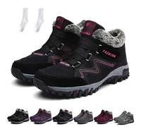 WIWIDANG Snowy Villi Leather Ankle Boots, Womens Winter Thick Sole Non-Slip Fleece Warm Thermal High Top Boots (black rose, Adult, Women, 3.5, Numeric, UK Footwear Size System, Medium)