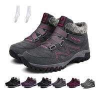WIWIDANG Snowy Villi Leather Ankle Boots, Womens Winter Thick Sole Non-Slip Fleece Warm Thermal High Top Boots (gray rose, Adult, Women, 3, Numeric, UK Footwear Size System, Medium)