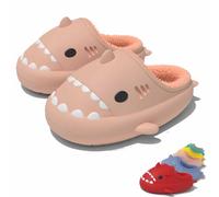 WIWIDANG Winter Shark Slides,Comfy Fuzzy Shark Slippers,Shark Flip Flops,Cute Shark Cloud Slippers Winter, Cute Animal Slippers (Pink-A, 3-3.5)
