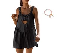 WIWIDANG Womens Tennis Dress With Built In Bra And Shorts, Pockets Cut Out Workout Outfits Athletic Dresses Two Piece (Black, XX-Large)
