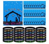 Wiwiqing 24 Sets Christmas Nativity Rubber Bracelets with Christian Card Gift Set Religious Party Favor Jesus Silhouette Xmas Rubber Band for Christmas Winter Holiday Party Religious Education Supply