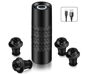 WIWONEY Electric Wine Pump Set, with 1 Wine Saver Pump and 4 Vacuum Wine Stoppers, Reusable Bottle Stopper, Type-C Charging, Black