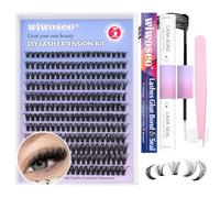 wiwoseo DIY Lash Extension Kit, 240Pcs Lash Clusters Individual DIY Eyelash Extension Kit Natural DD Curly Cluster Lashes with Lash Bond and Seal, Application at Home Lash Extensions Kit (50p, 9-16MM)