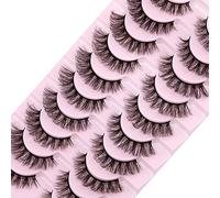 wiwoseo Eyelashes Cat Eyes Lashes D Curly Lashes Strip Russian Volume Natural Wispy Fluffy Curly Full of Volume Faux Mink Lashes 17MM False Eyelashes 10 Pairs Pack