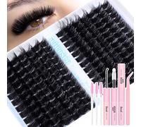 wiwoseo Fluffy Lash Cluster Lashes Kit Individual Eyelashes Clusters Eyelash Extensions 180D+200D Thick Volume Lash Extension Kit 10-18MM Fluffy Eyelashes Individual Kit with Bond and Seal Lash Glue
