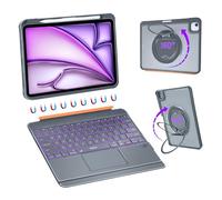 WIWU iPad Case with Keyboard Air 13 Inch M4/M3/M2 2026/2025/2024 360°Stand Magnetic Detachable Case with Keyboard 7 Color Backlit Keys Trackpad with Pencil Holder Grey