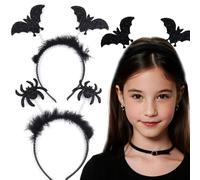 WIWUFUE 2 Pack Halloween Headbands,Black Spider & Bat Headband- Glitter Hairband for Women & Teens, Elastic Fluffy Hair Hoop for Cosplay, Costume Party, Trick or Treat, Gothic Decor
